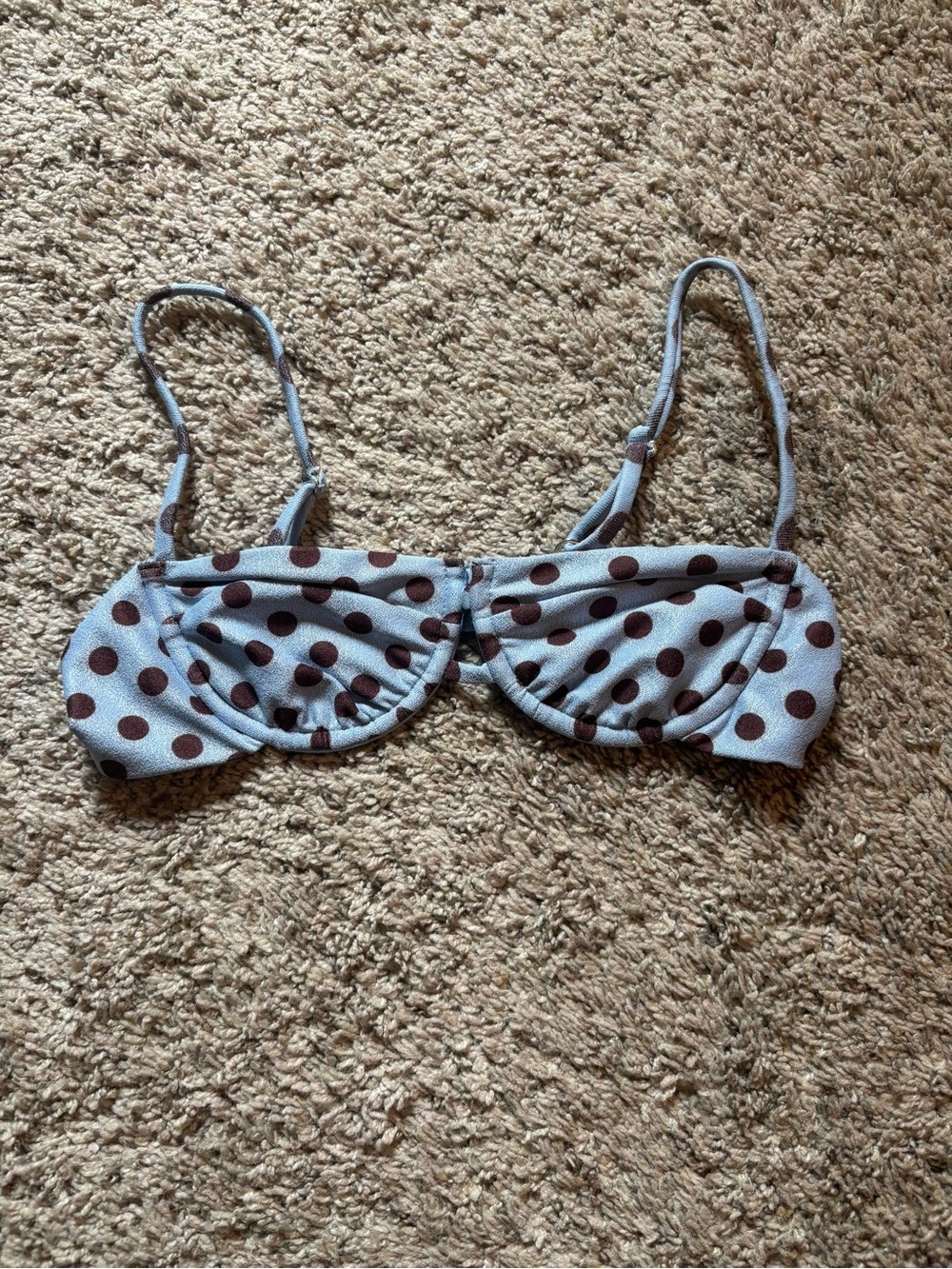 Beach Riot Light Blue and Brown Polka Dot Bikini Top